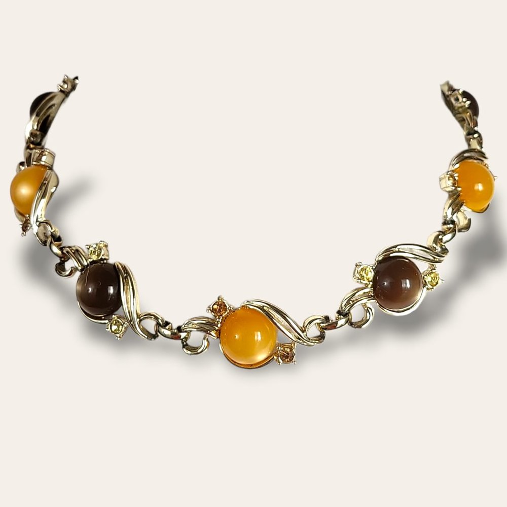 Vintage Necklace Choker Moon Glow Cabochons Silver Tone